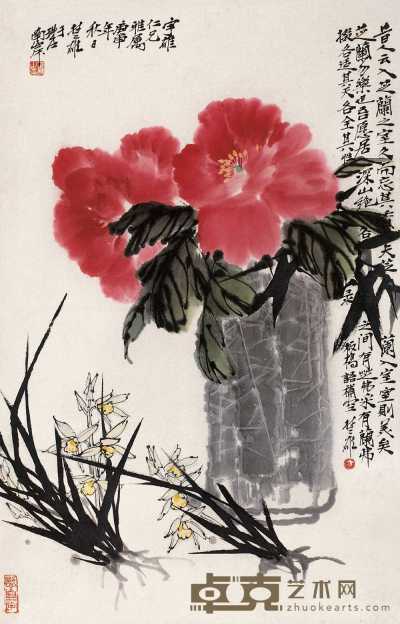 方楚雄 庚申（1980）年作 牡丹花卉 镜心 67×42cm